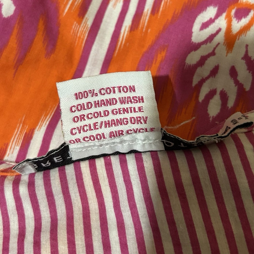 Gretchen Scott Top M Orange Purple Ikat Batik V Neck Cotton Resort Tunic - Picture 11 of 14